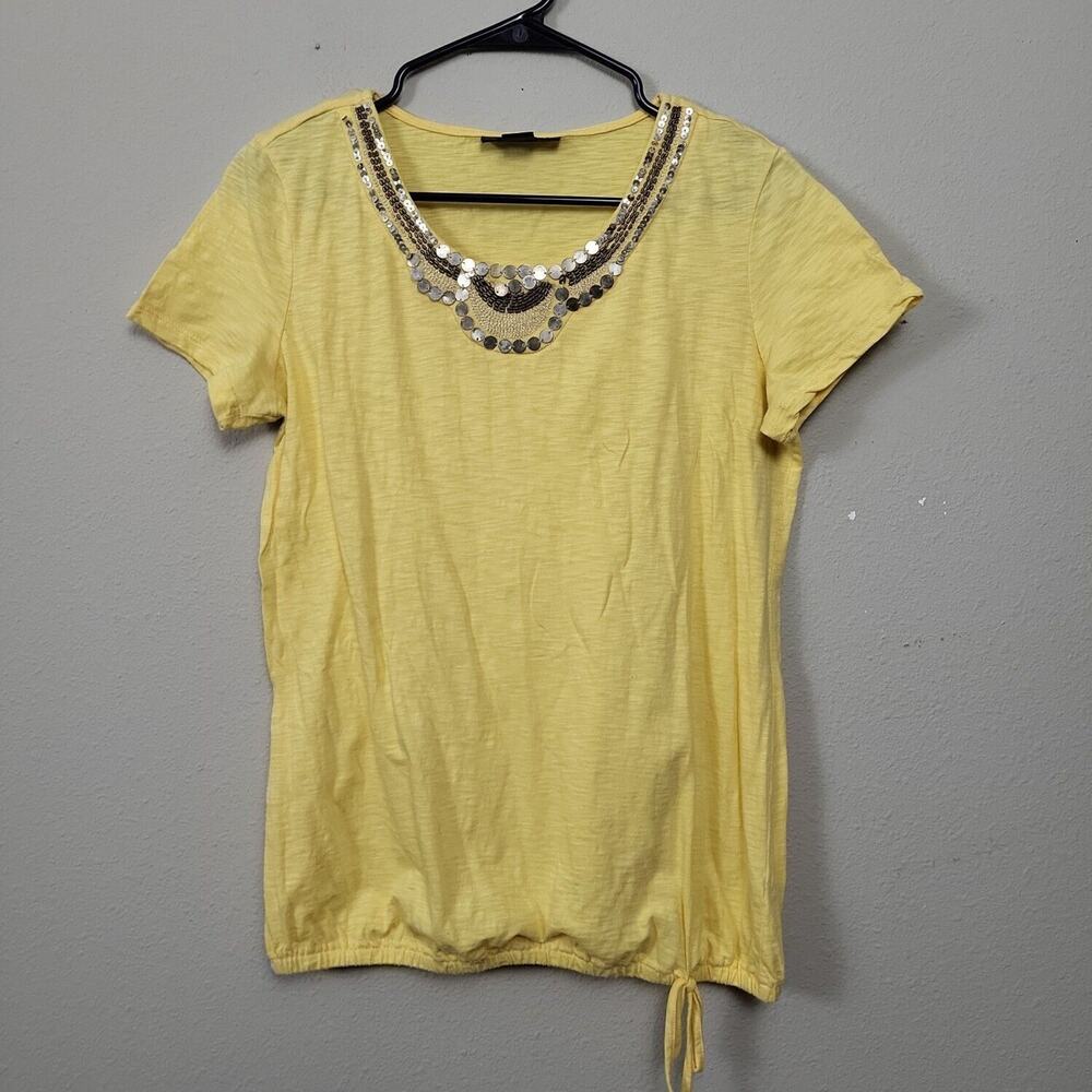 Style & Co Womens Yellow Short Sleeve Scoop Neck Basic Top Size Medium